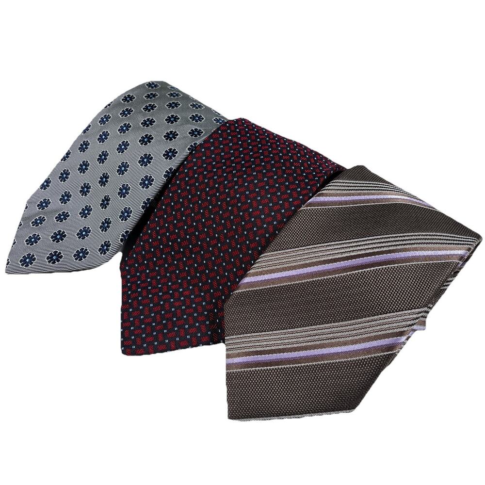 Ermenegildo Zegna Silk Ties Made In Italy Lot Of 3 Geometric Striped Medallion